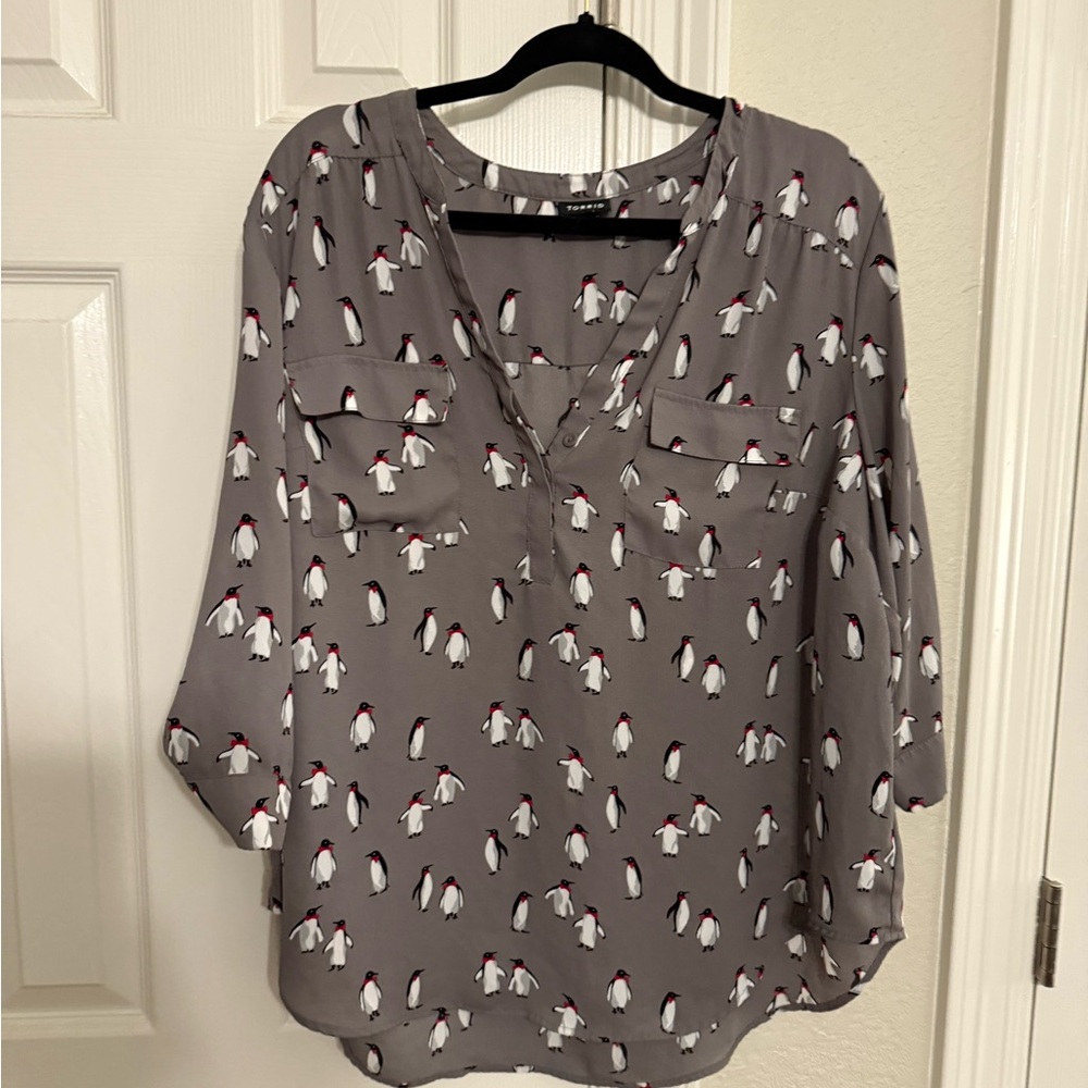 Torrid Gray Penguin Print Blouse